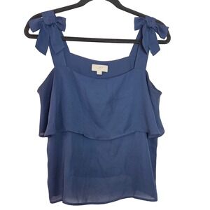 LOFT Blue Tie Shoulder Tank Top‎ Flowy Layered Bow Strap Cami